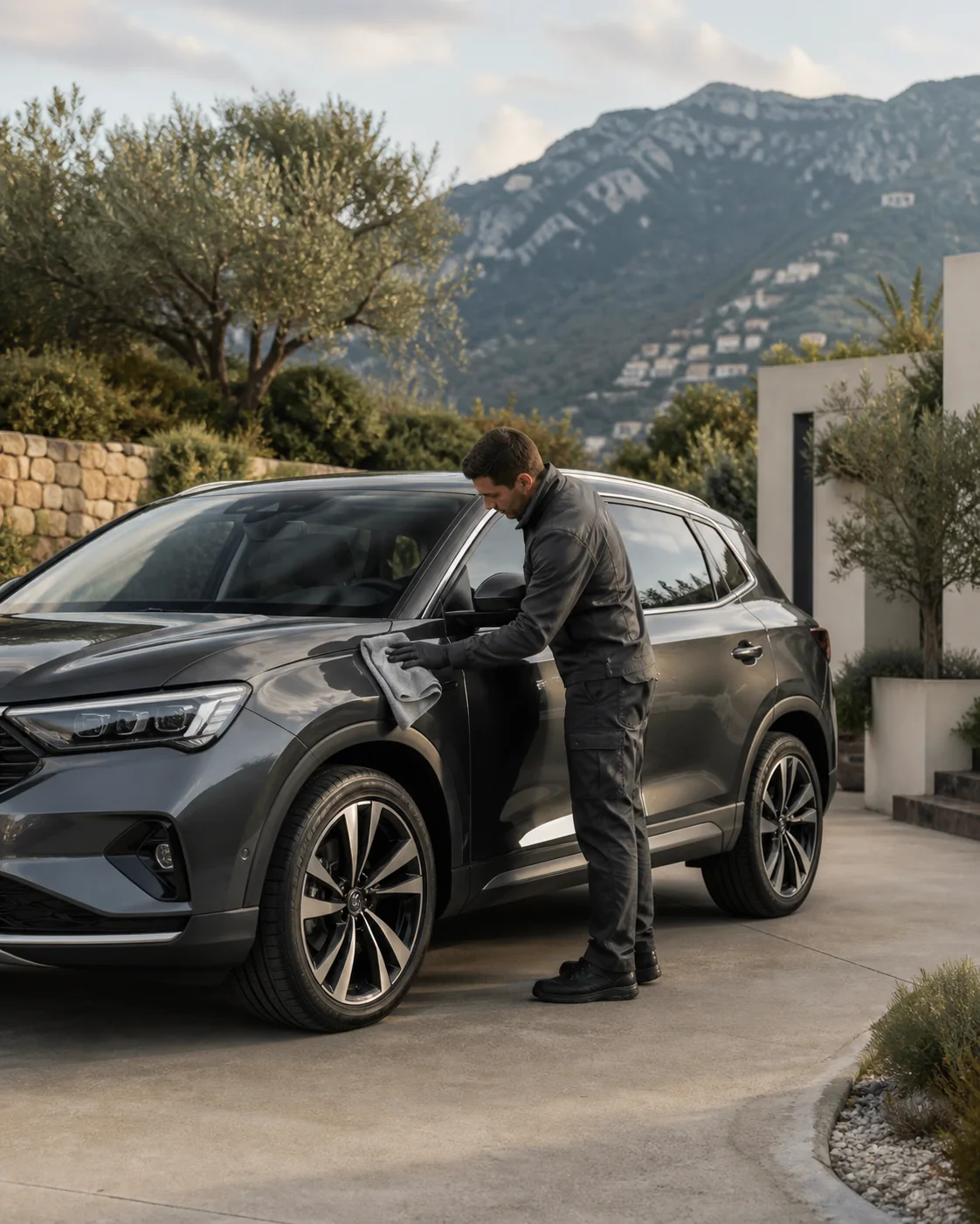 Lavage à sec biodégradable d'une voiture sur son lieu de stationnement